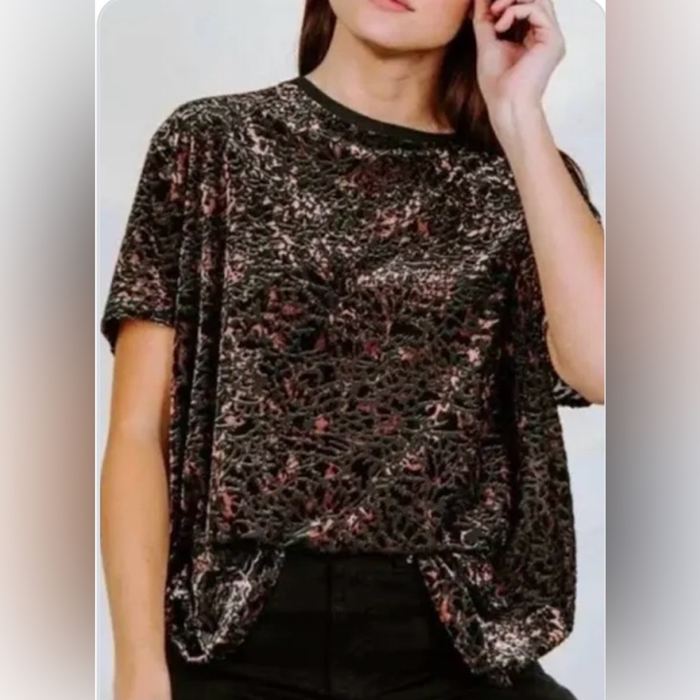NWT Free People We the Free Teddy Burnout Tee Cheetah Combo Size Small